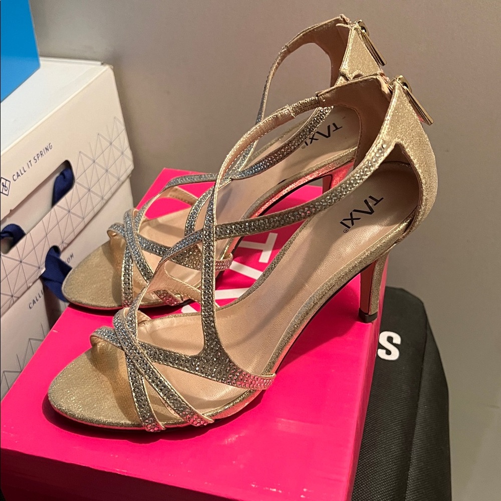 Elegant Gold Strappy Heels by Taxi